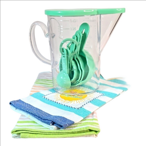 Kitchen Set Mint Green Measuring Cups Spoons  Cotton Striped Kitchen Hand Towels